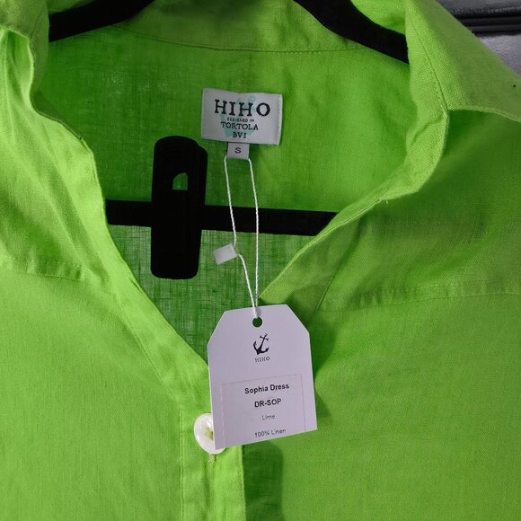 Hiho Sophia Dress Lime Green Linen Shirt Dress S - Picture 4 of 10